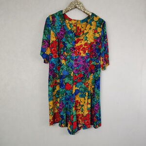 Vintage 90s Homemade Plus Size Multicolored Abstract Romper